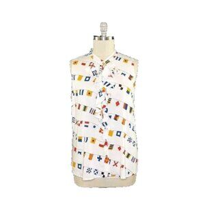Jeffrey Banks Rayon Blouse Nautical Print Ruffle